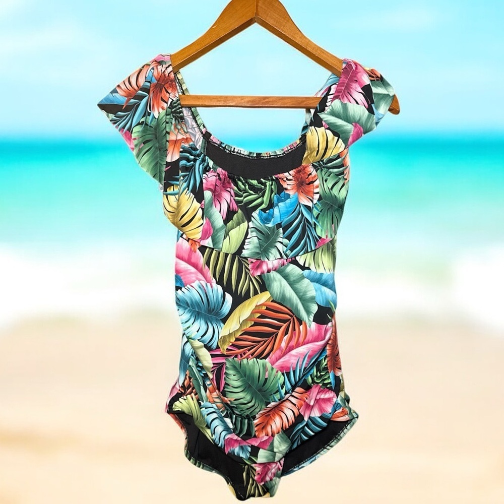 Swim Solutions Tropical Off The Shoulder Control One Piece Swimsuit Size 16W